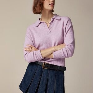 BNWT NEW J.Crew Long-sleeve sweater-polo Supersoft yarn Heather Heliotrope SMALL